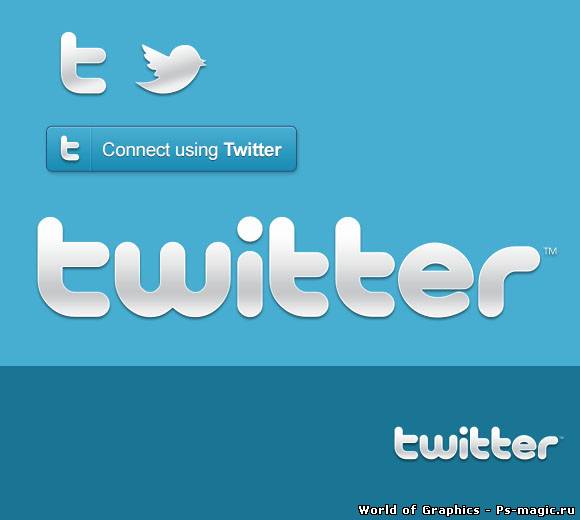 Twitter logo and Twitter connect button | Твиттер логотип и кнопка Коннект в PSD формате